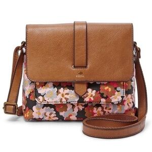 Fossil Women’s Brown/Floral Leather Crossbody Bag